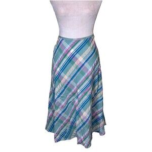 Women’s Plaid Bias Cut A-Line Flared Skirt Pastel Preppy Casual Midi Size 10